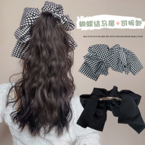 Ponytail wig female net celebrity big bow grab clip low ponytail natural long curly hair medium long hair temperament wig braid