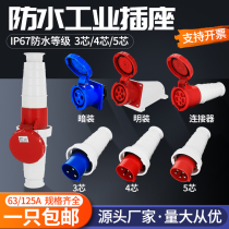 380V High power current 63a waterproof industrial plug socket 3 Core 4 holes 5 heart connector explosion-proof male butt