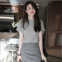 LOKA LURA light cooked style thin suit womens summer 2021 new temperament loose t-shirt short skirt two-piece set