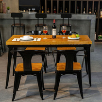 American industrial style bar dining table and chair combination tavern iron solid wood bar restaurant restaurant barbecue table