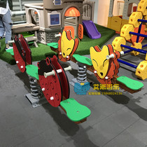 Outdoor high-end good quality PE double seesaw spring rocking music Park game Trojan horse rocking horse toy