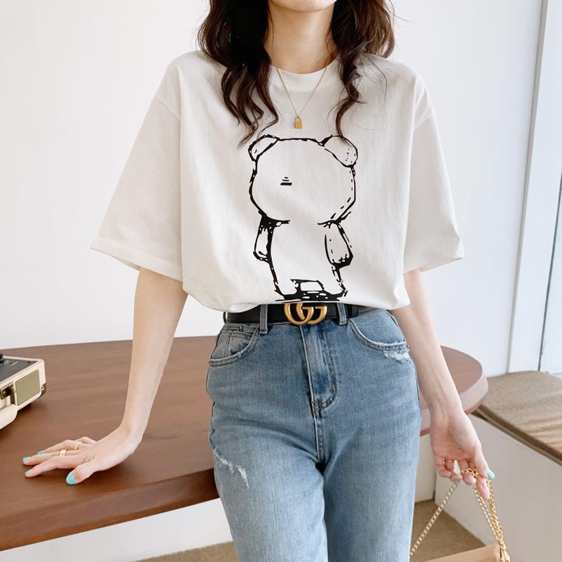 Short-sleeved white t-shirt womens thin 2021 summer new loose Korean edition pure cotton half-sleeve t-shirt burst