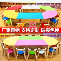 Kindergarten tables and chairs Solid wood childrens early education art training tutoring class Desks and chairs Student learning tables Painting tables