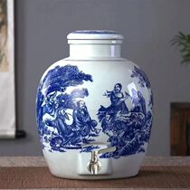 Jingdezhen ceramic blue and white porcelain wine jar 10 kg 50 kg empty bottle household cellar sealed bubble wine tank wine tank