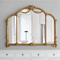 European-style retro carved three-fold mirror dresser Desktop makeup mirror Wall-mounted retro dressing mirror entrance decorative mirror