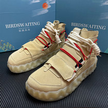2021 autumn and winter new leather clown shoes mens Japanese high board shoes casual Joker cotton ugly cute mens shoes tide