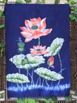Batik painting lotus fabric door curtain living room bedroom hanging painting Miao characteristic crafts bathroom kitchen partition curtain
