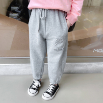 Girl Pure Cotton Sweatpants Spring Money 2022 New Children Foreign Air Pants Baby Casual Pants Sports Pants Spring Autumn Thin