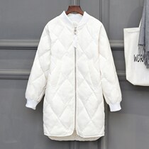 Tide brand long thin down jacket womens new winter 2021 Korean version of loose white duck down baseball jacket