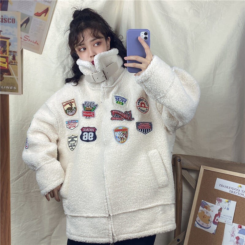 Winter clothes thick coat womens label lamb wool fur one loose cotton clothes tide ins warm couples cotton jacket