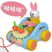 Childrens wooden toddler tug car Early education infant puzzle 0-1 year old baby boys and girls develop intellectual toys