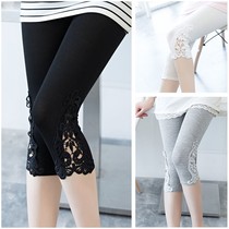  2021 popular autumn new leggings womens 2-piece womens lace cropped pants leggings Korean slim