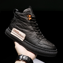 European station winter fleece high-top shoes mens leather Martin boots all-match short boots mens tooling boots casual trendy shoes men