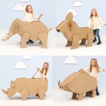 Childrens handmade African animal Lion elephant rhinoceros wild boar crocodile cardboard paper shell coloring model toy