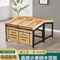Vegetable and fruit shelf counter movable supermarket shelf partition green vegetable spread name display stand trapezoidal fresh steel Wood