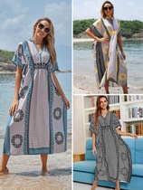 Bikini with beach coat quick-drying leisure seaside holiday loose size dress womens swimsuit blouse
