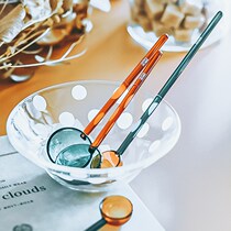 GOING HOME color transparent high temperature resistant glass small spoon children cute long handle coffee mixing spoon spoon