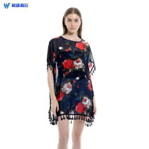 2021 European and American style new hot sale beach coat still fresh flower pattern on both sides tassel kimono cardigan