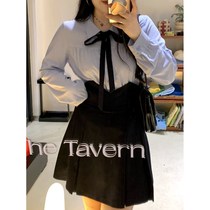 Micro fat mm early autumn temperament college style thin size set womens high waist slim pleated skirt long sleeve shirt