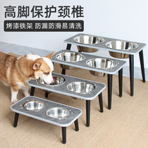 Dog food basin double bowl water bowl stainless steel bowl Dog Bowl shelf medium large dog dog table protection cervical spine anti-knock