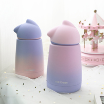 Korean net red thermos cup cat gradient color summer cold cup female cute water cup Portable cup Take-away kettle