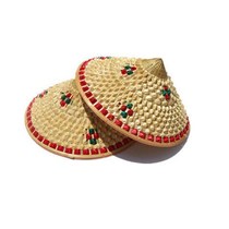 Bamboo woven flower pineapple hat hat childrens straw hat stage props sunshade rainproof pastoral agricultural bamboo hat
