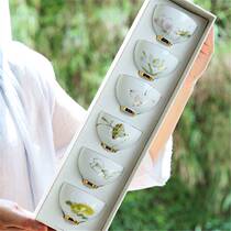 Jingdezhen single ceramic hand-painted tea cup Household master cup White porcelain tea set Kung Fu small tea cup 6 sets