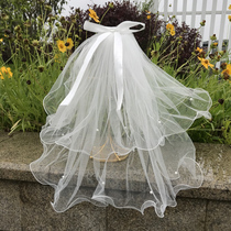 Bride wedding bow veil photo props light wedding license registration French short style super fairy hair