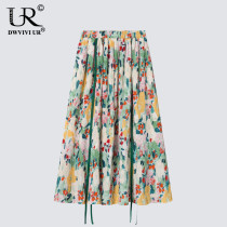 2023 new counter withdrawal womens rhombic loose high-waist skirt feminine temperament gentle floral mid-length skirt