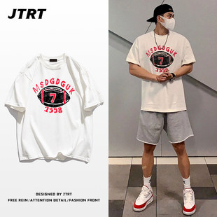 ヒップホップ アメリカン ストリート ヒップホップ コットン トップ メンズ インス トレンド 新品 ラグビー プリント 半袖 Tシャツ 夏