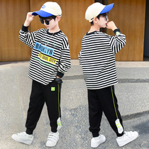  Boys  autumn long-sleeved suit childrens stripes 2021 new boys handsome foreign style sports childrens 10-year-old sweater pants