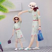 Summer high-end pro-sub-dress 2022 new tide family of three-four-mouthed net red ocean gas mother womens full home futsuit suit