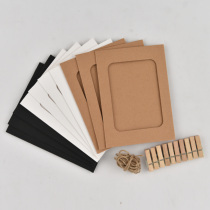 Creative hanging wall 6 inch paper photo frame retro Kraft paper diy decoration hanging cardboard photo wall send hemp rope small wooden clip