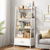 Living room bedroom sofa rear shelve ladder type floor leaning against wall multilayer simple Nordic net red bookshelf room containing