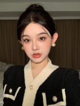 BXA your great air sensation Little Qianjin Sisters Earrings Cotton Pearl Big Ear Nail Ear Accessories for Chen Shuting with the same paragraph