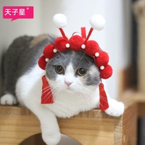 Pet cat New Year festive opera wind hat Chinese style national tide spring festival dress up photo cute headdress new product