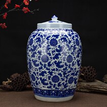 Jingdezhen blue and white ceramic rice cylinder cylinder 20 Jin 30 Jin 50 Jin 100 water tank with lid rice bucket Pickles