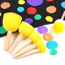 Round wooden handle rubbed EVA sponge painting brush children diy meilao painted seal graffiti painting tool set