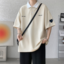 NY American loose large Waffger Polo shirt men summer casual and tip-over pure cotton short sleeve coat thin