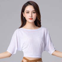 Belly dance White sexy loose mesh shirt top Oriental dance summer and autumn practice uniform mid-sleeve top female size Joker