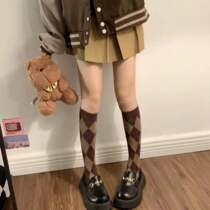 Calf Socks female Chains outwear Rhomboid stockings Socks Autumn winter and knee-stocking Spicy Girl Jk Matching Skirts