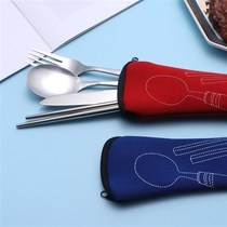 Portable cloth bag tableware stainless steel knife fork spoon chopsticks four-piece set travel portable outdoor tableware can be printed logo