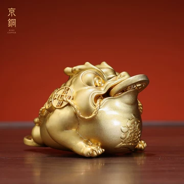 铜器 母子金蟾 轻奢 摆件 装飾品 工芸品 美術品 置物 仿古纯铜鎏金母子金蟾黄铜蟾蜍铜器工艺品家居吧台办公室装饰摆件