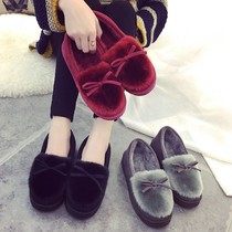 Cotton slippers female bag and winter home anti-slip thicker warm soles soft soles shoes indoor floor bean bean shoes