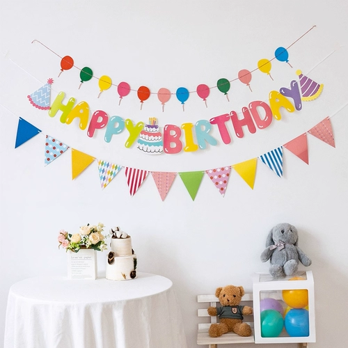 С днем рождения вытащить флаг ребенок первый день рождения украшения макет сцены красочный флаг фон стены баннер висит флаг