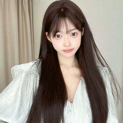 taobao agent Buduo wig female black long straight black brown wigs, long hair reduction, natural air, bangs full header wig