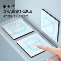 White tempered glass switch socket 86 open five - hole dark household panel wall reset LED instruction