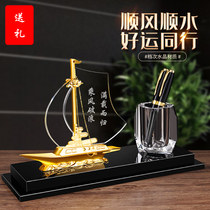 Decorative crystal housewarming new home creative smooth sailing ship office decoration event gift opening gift pen holder