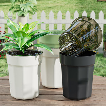 白色自吸水懒人花盆塑料加厚加仑盆透气控根套盆水培室内外绿植盆
