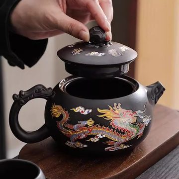 龍鳳呈祥提梁茶壺 酒壺 茶道 工芸 置物 銅製 Chinese Dragon Statue